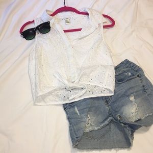 Button down white crop top